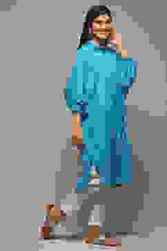 Blue Rayon Straight Printed Kurta image number 3