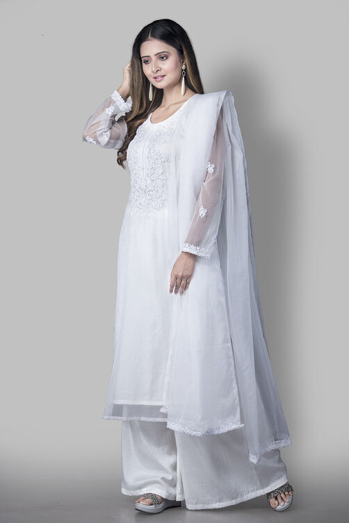 White Organza Easy Stitch Suit Set image number 0