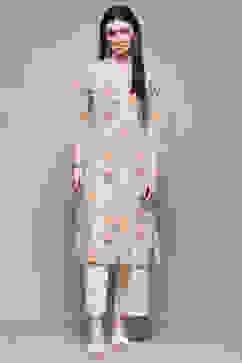 Turquoise Blue Floral Printed Straight Kurta image number 6