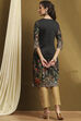 Black Cotton Floral Printed Straight Kurta image number 3