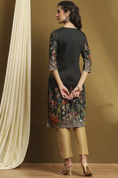 Black Cotton Floral Printed Straight Kurta image number 3