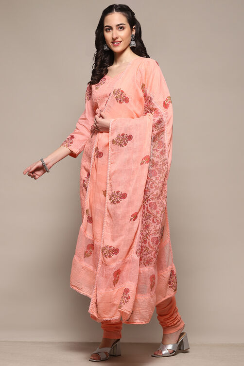 Pista Green Cotton Blend Unstitched Suit set image number 5