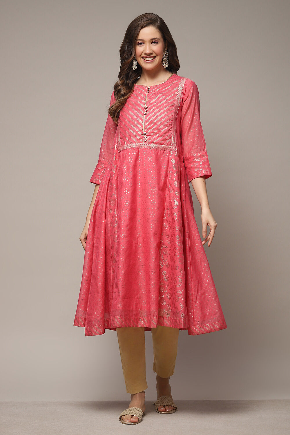 Coral Art Silk Flared Printed Kurta image number 1
