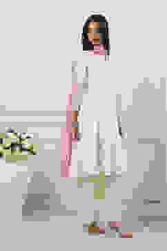 White Poly Chanderi Kalidar Suit Set image number 5