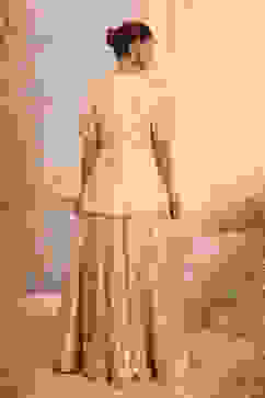 Beige Embroidered Peplum Lehenga Set image number 4