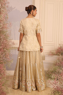 Beige Viscose Peplum Embroidered Lehenga Set image number 4