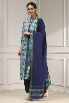 Blue Cotton Modal Digital Print Unstitched Suit Set image number 4