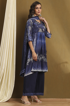 Indigo Modal Printed Angrakha Gathered Suit Set image number 5