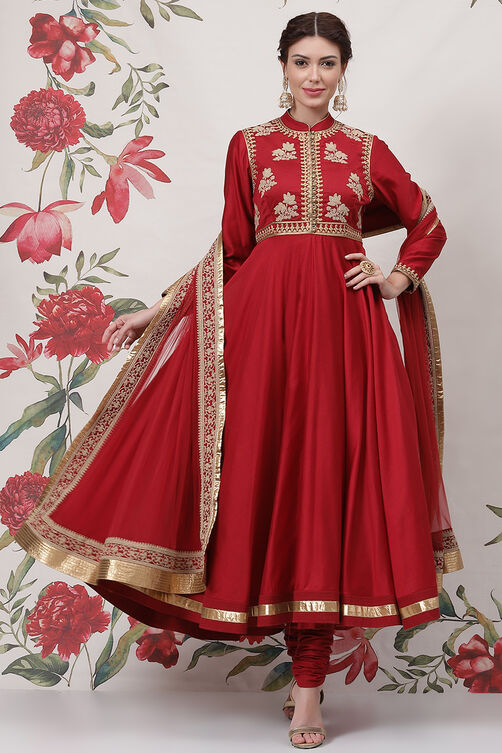 Rohit Bal Off White Cotton Silk Anarkali Yarndyed Suit Set image number 0