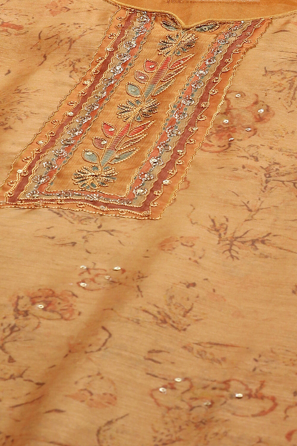 Mustard Chanderi Unstitched Suit Set image number 1