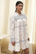 Off-White and Blue Cotton Floral Tiered Dress image number 1