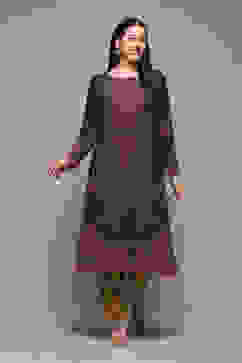 Navy Poly Cotton Straight Yarndyed Kurta image number 5