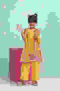 Orange Cotton Printed Straight Suit Set image number 7