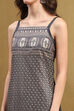Grey Silk Floral Hand-Block Printed Festive Straight Kurta image number 1