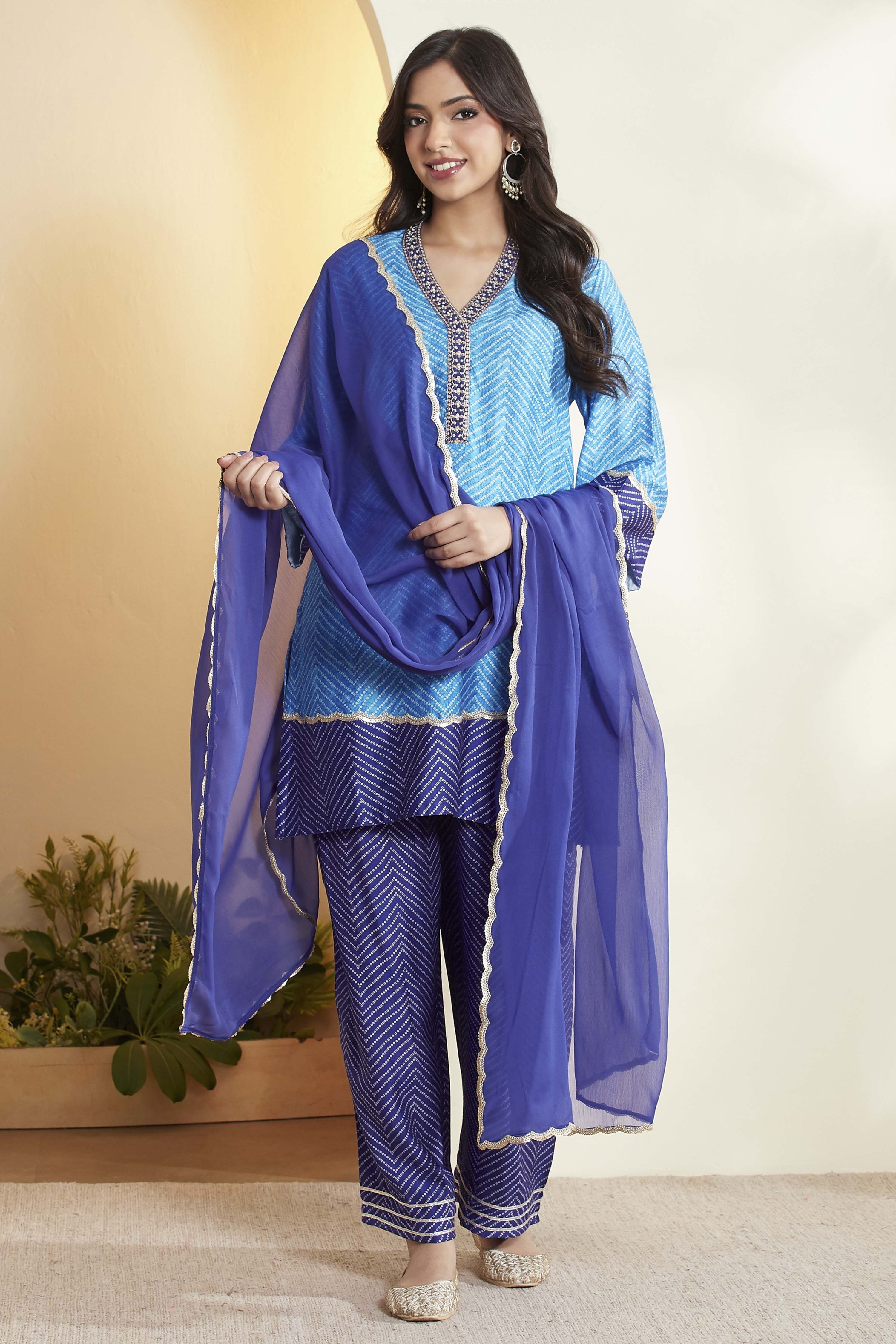 Blue Viscose Rayon Printed Suit Set image number 7