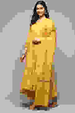 Mango Cotton Blend Kalidar Kurta Palazzo Suit Set image number 6