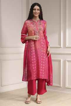 Pink Printed Straight Suit Set image number 6