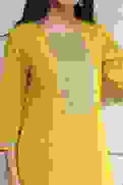 Lime Green Cotton Solid Straight Kurta image number 1