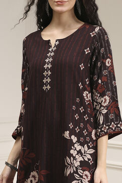Brown Printed Straight Kurta image number 1