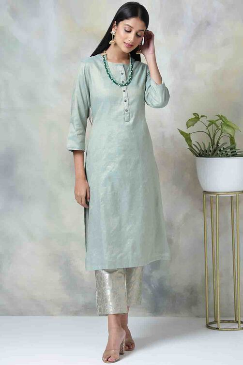 Brown Metallic Cotton Straight Kurta Pants Set image number 0