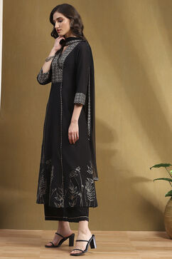 Black Cotton Printed Festive A-Line Suit Set image number 3