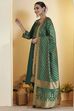 Green Poly Viscose Slub Embroidered Straight Kurta Set image number 4