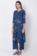 Indigo Cotton Flax Straight Printed Kurta image number 2