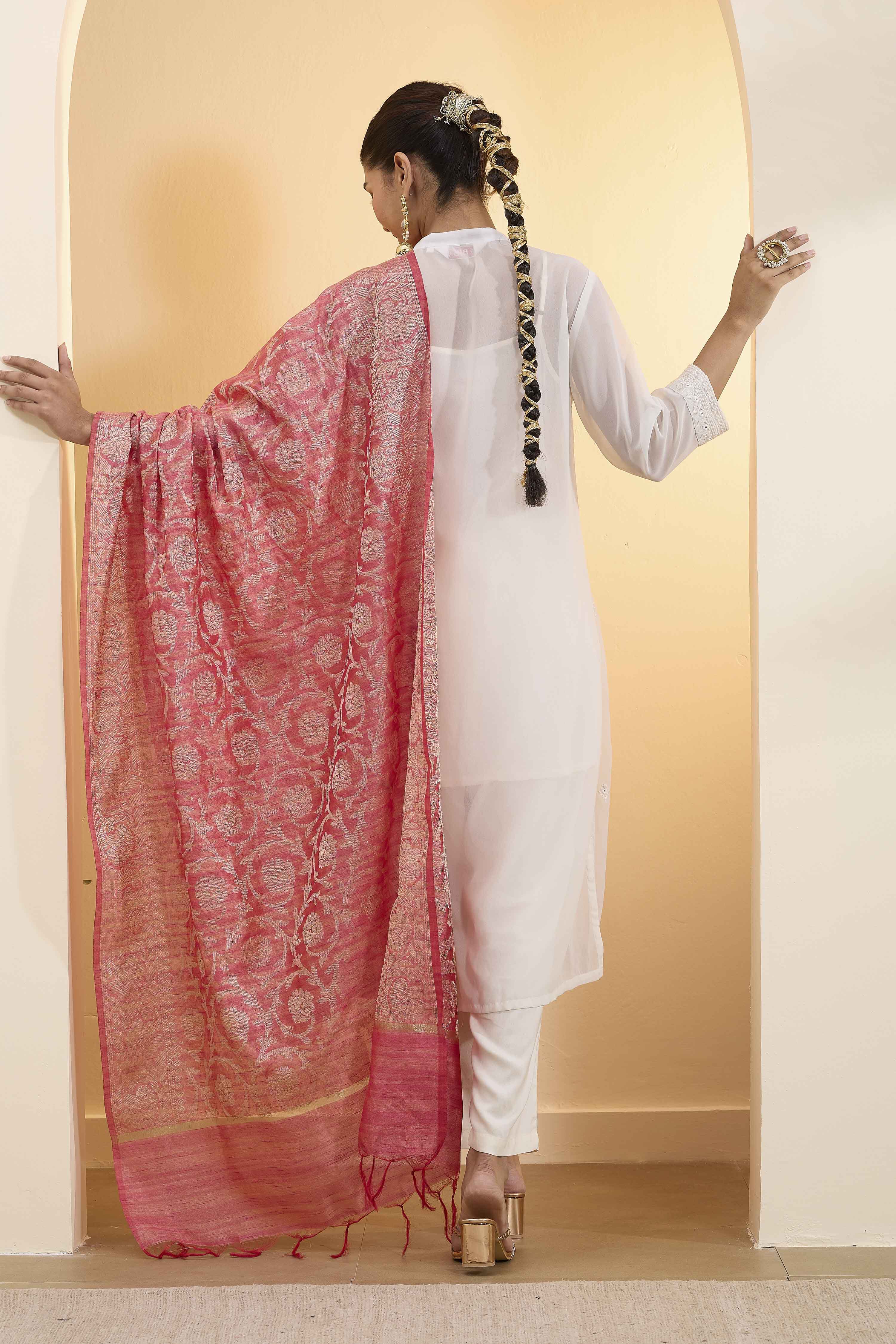 Red Poly Zari Dupatta image number 3