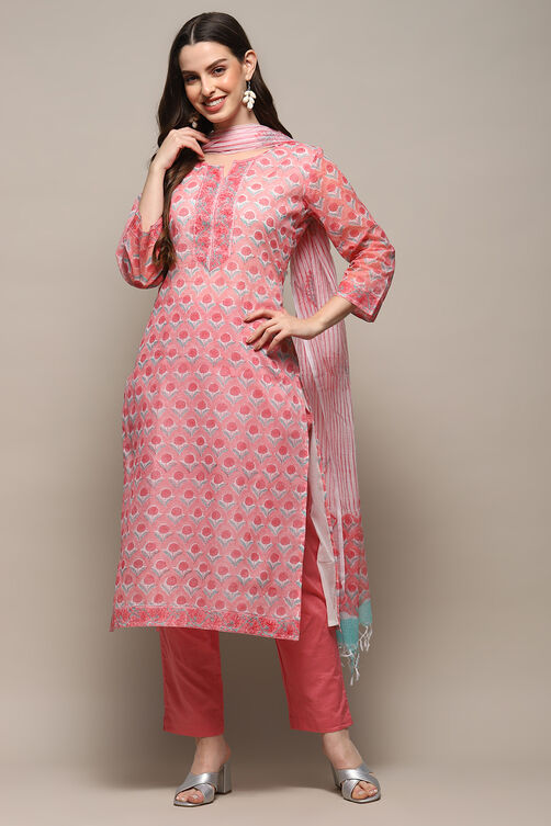 Blue Green Cotton Blend Unstitched Suit set image number 8