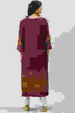 Wine LIVA Straight Printed Kurta image number 4