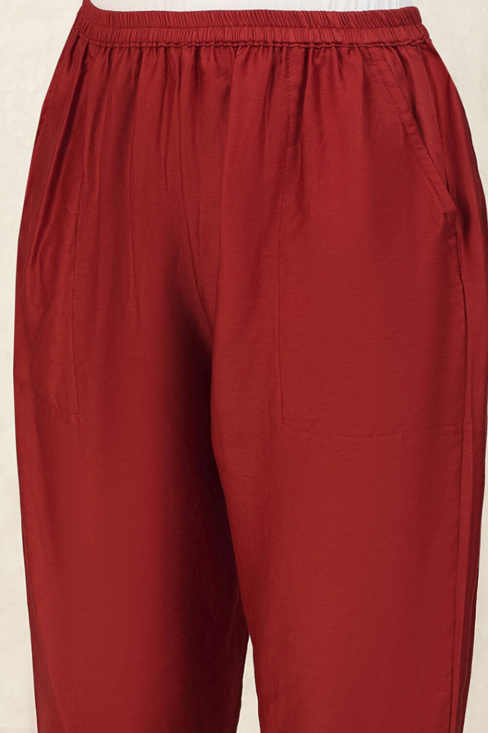 Red Silk Blend Digital Print Unstitched Suit Set image number 3