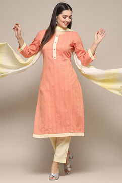 Peach Cotton Unstitched Suit set image number 1