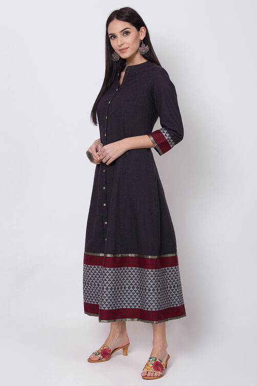 Black Cotton Flared Fusion Wear Dress image number 2