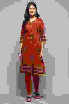 Rust Art Silk Flared 2 Piece Set image number 3