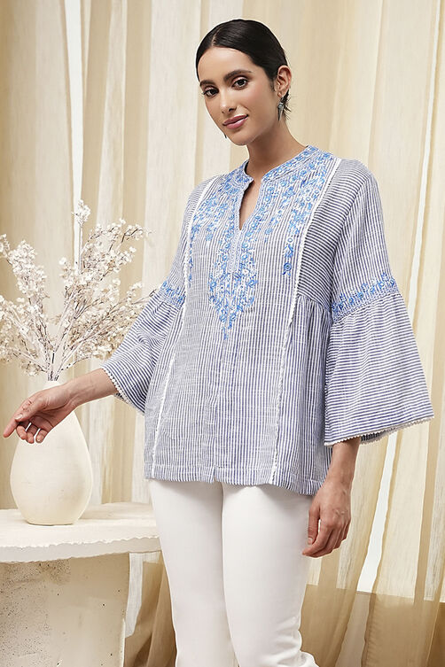 Blue Straight Short Kurta image number 2