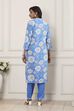 Blue Floral Printed Straight Suit Set image number 4