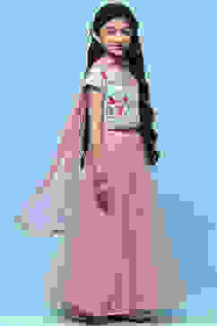 Blue Cotton Printed Blouse With Net Lehenga & Net Dupatta image number 6