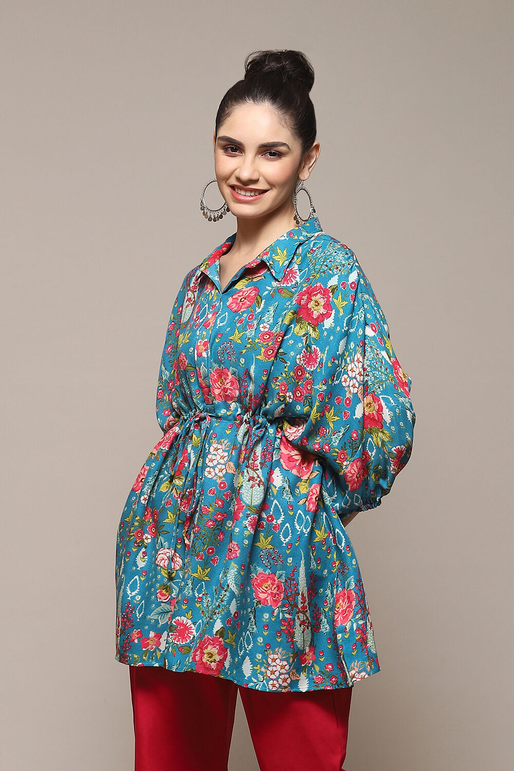 Teal LIVA Printed Top image number 2