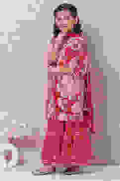 Berry Red Art Silk Straight Kurta Sharara Suit Set image number 3