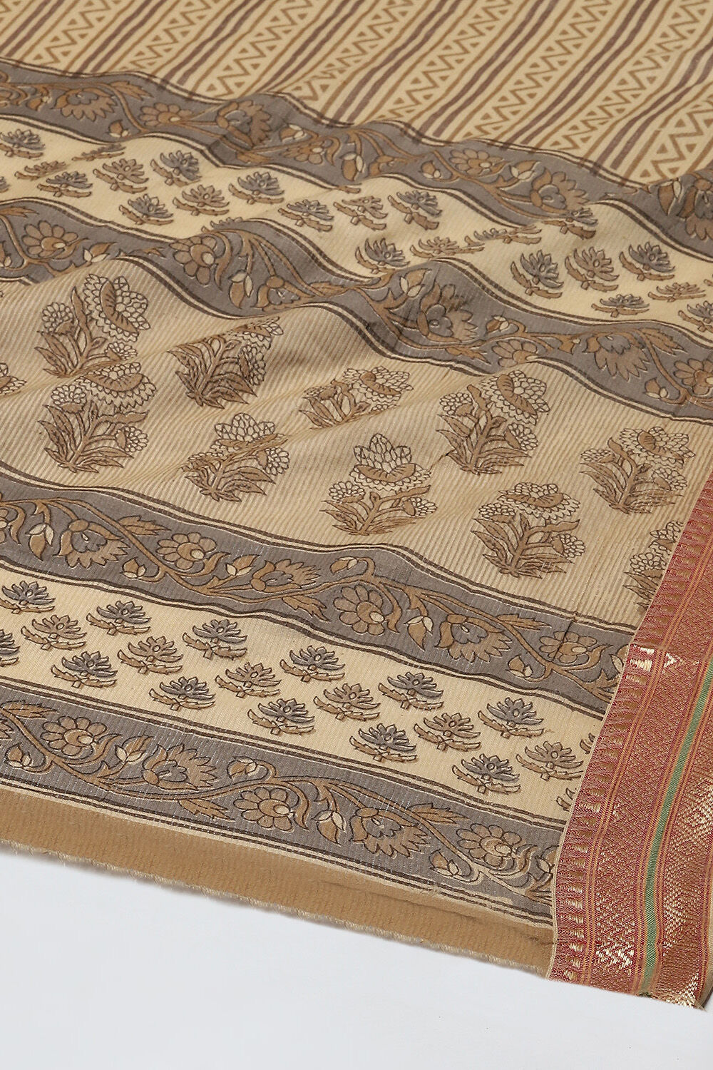 Coffee Brown Cotton Machine Embroidered Unstitched Suit Set image number 4