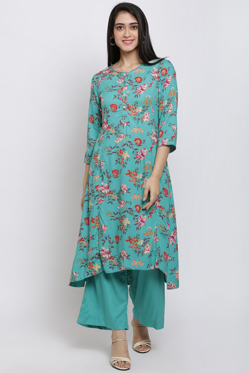 Pink Viscose A-Line Kurta Palazzo Suit Set image number 0