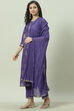 Magenta Floral Foil Printed Straight Suit Set image number 0
