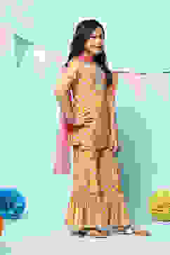 Yellow Poly Viscose Straight Printed Suit Set image number 6