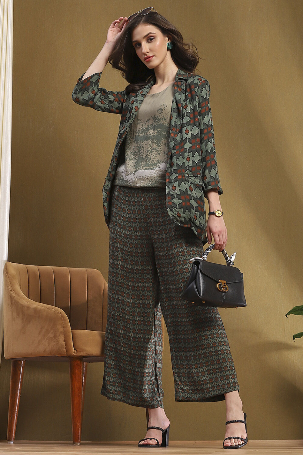 Sage Green Hand-Block Printed Straight Co-ord Set image number 0