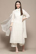 Off White Cotton Anarkali Suit Set