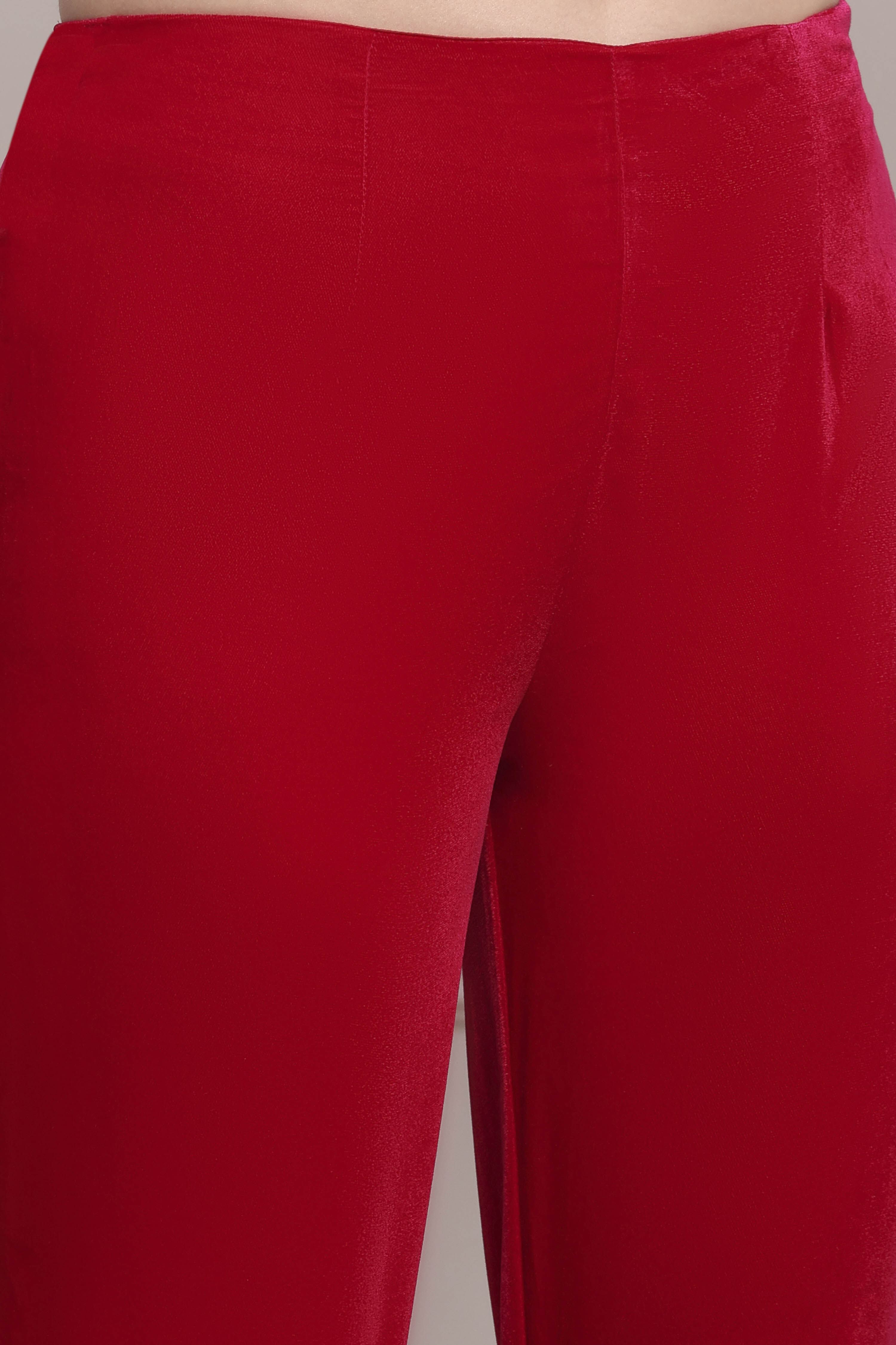 Pink Velvet Straight Winter Kurta Set image number 2