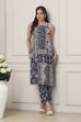 Blue Cotton Panelled Ethnic Motif Printed Straight Suit Set image number 0