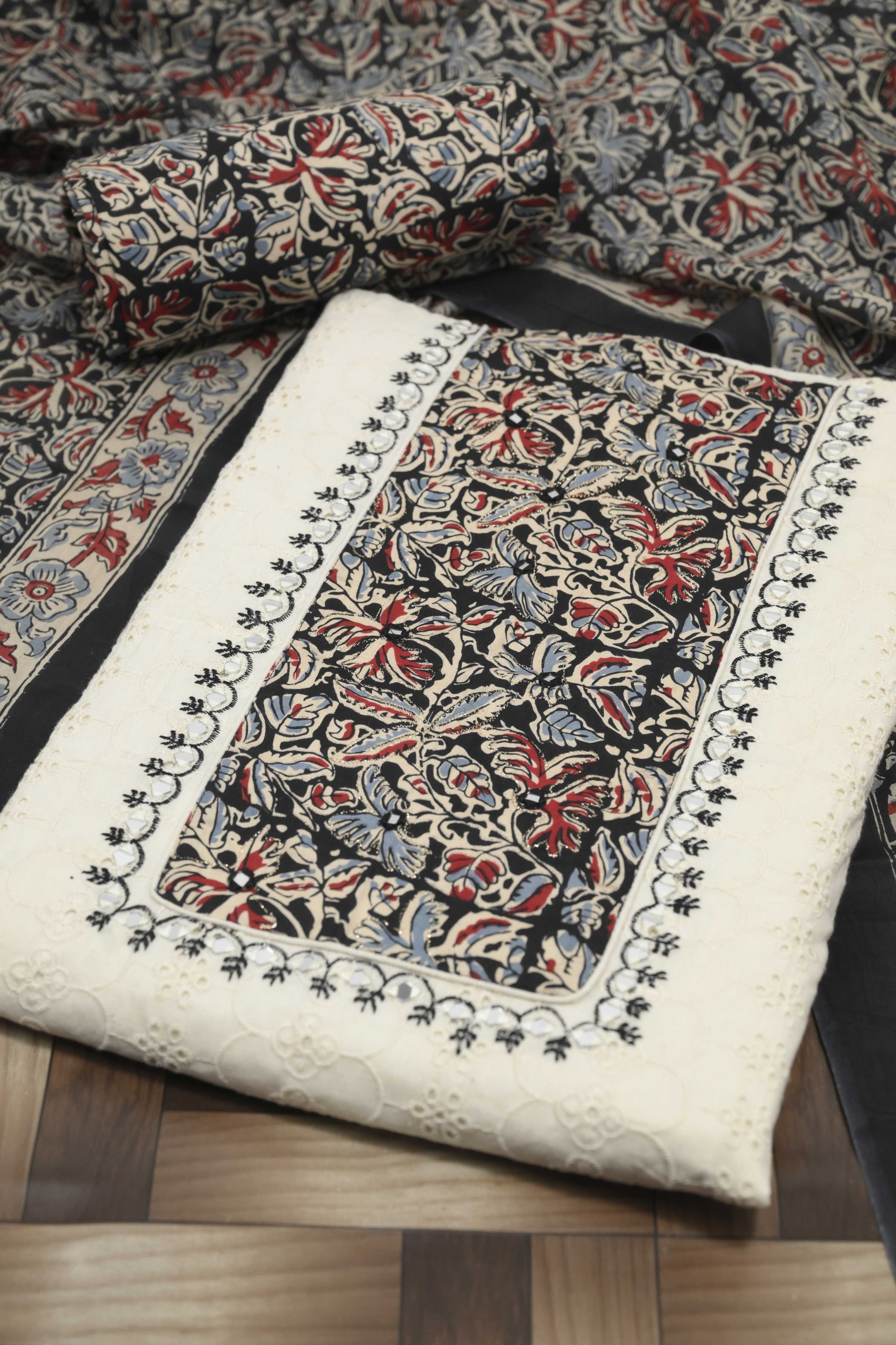 Black Cotton Printed Unstitched Suit Set image number 0