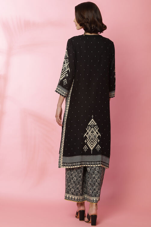 Black And Off White Viscose Printed Kurta image number 6