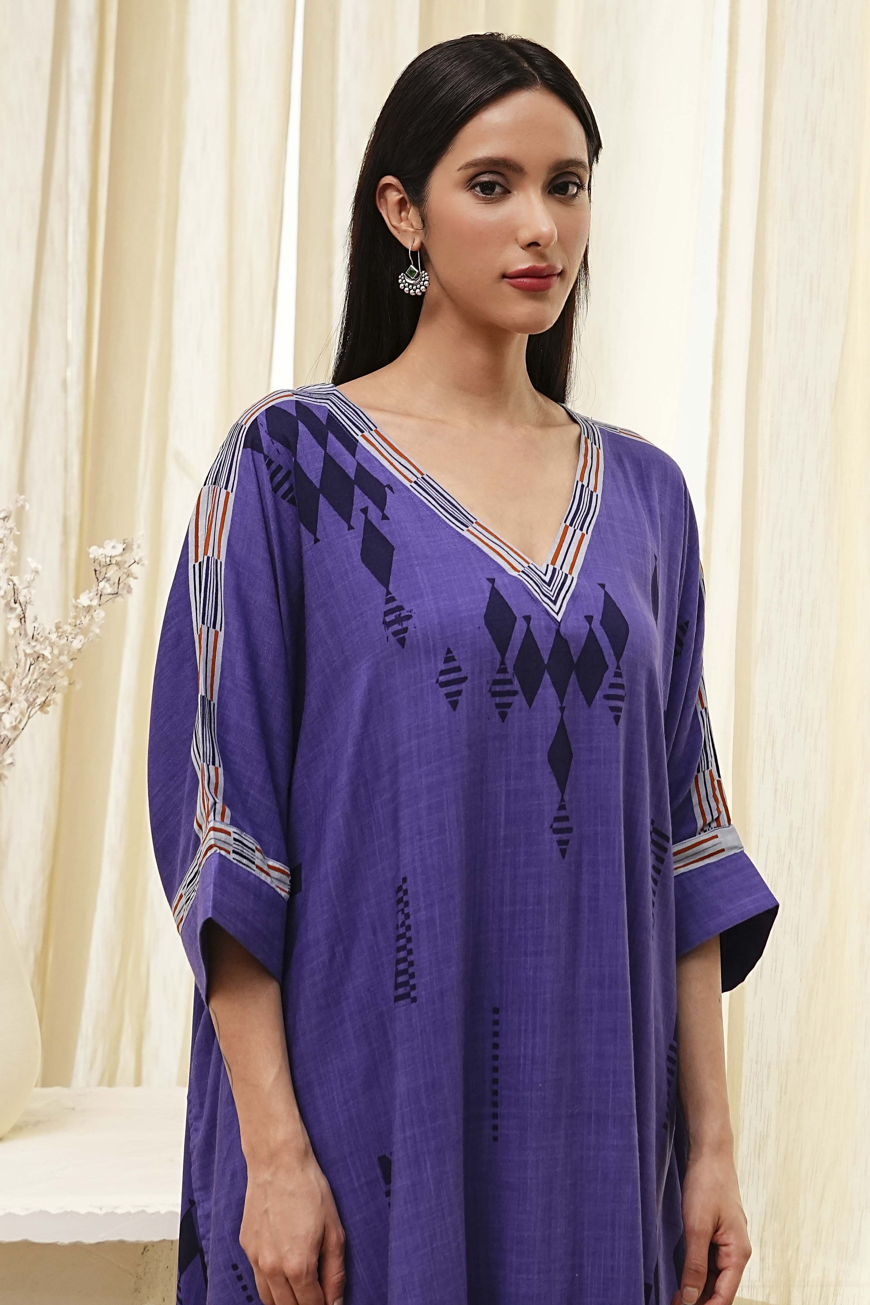 Blue Printed Kaftan-Style Kurta Set image number 1